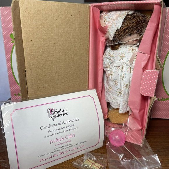 DAYS OF THE WEEK Porcelain Glass DOLLS Set Boxes Accessories Lot of 7 Vintage - Picture 5 of 12